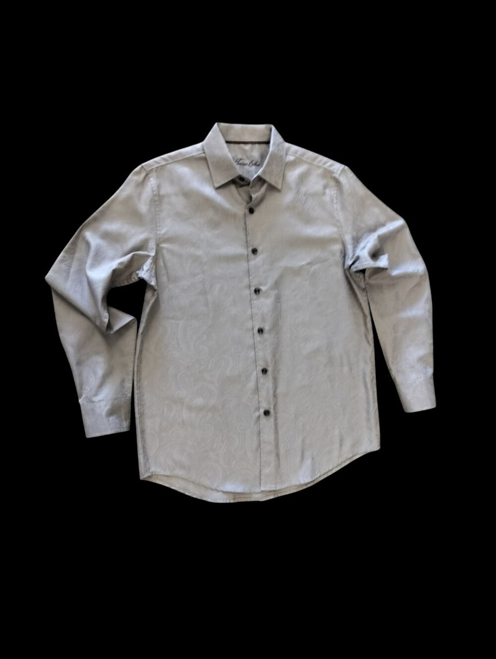 Tasso Elba Men's Long Sleeve Button-Up Shirt Gray Paisley Jacquard Dress